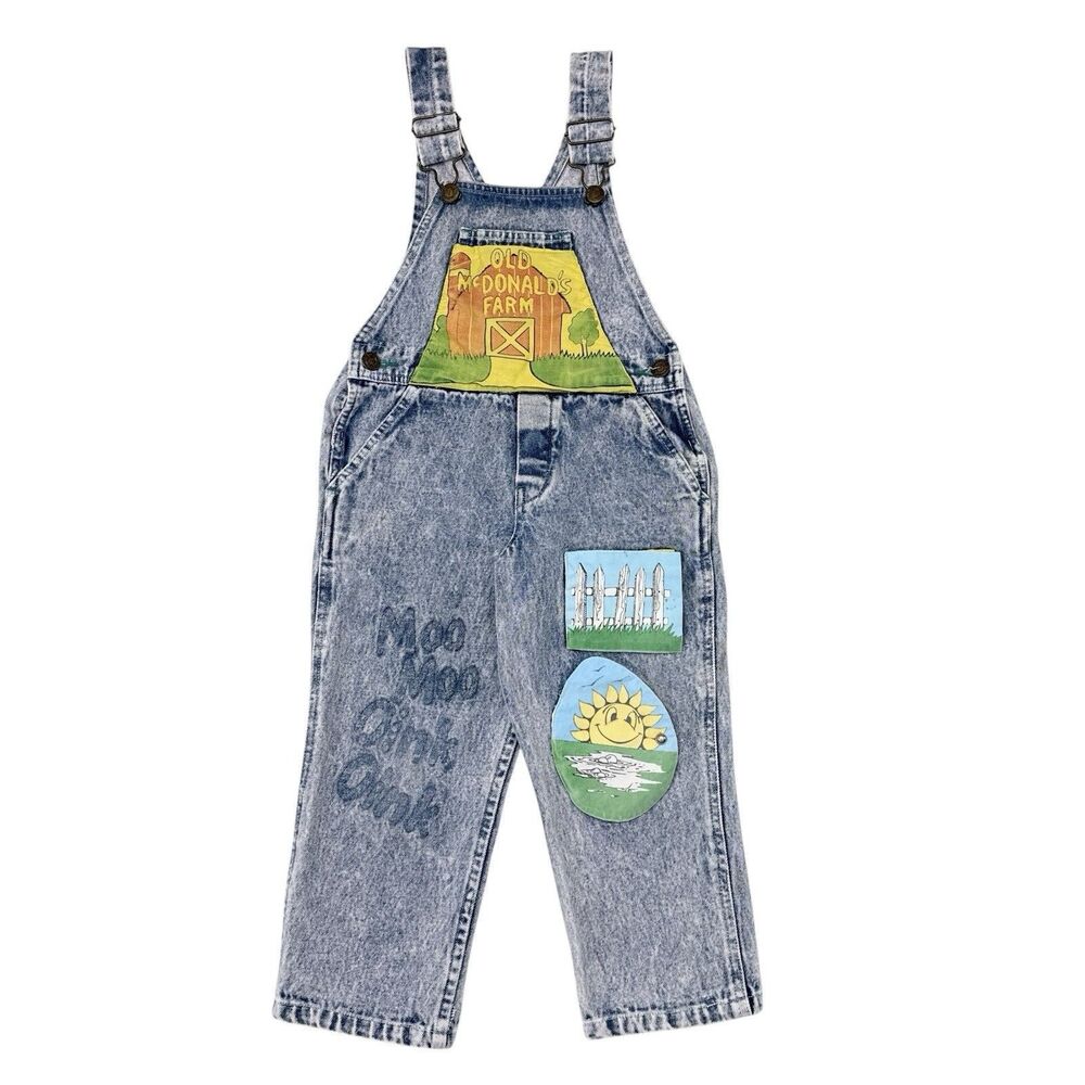 Kids Denim Overalls with Farm Print